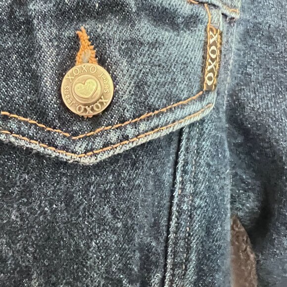 XOXO Womens Large Denim Jean Jacket Metal Buttons Front & Chest Pockets L Coat - Picture 4 of 7